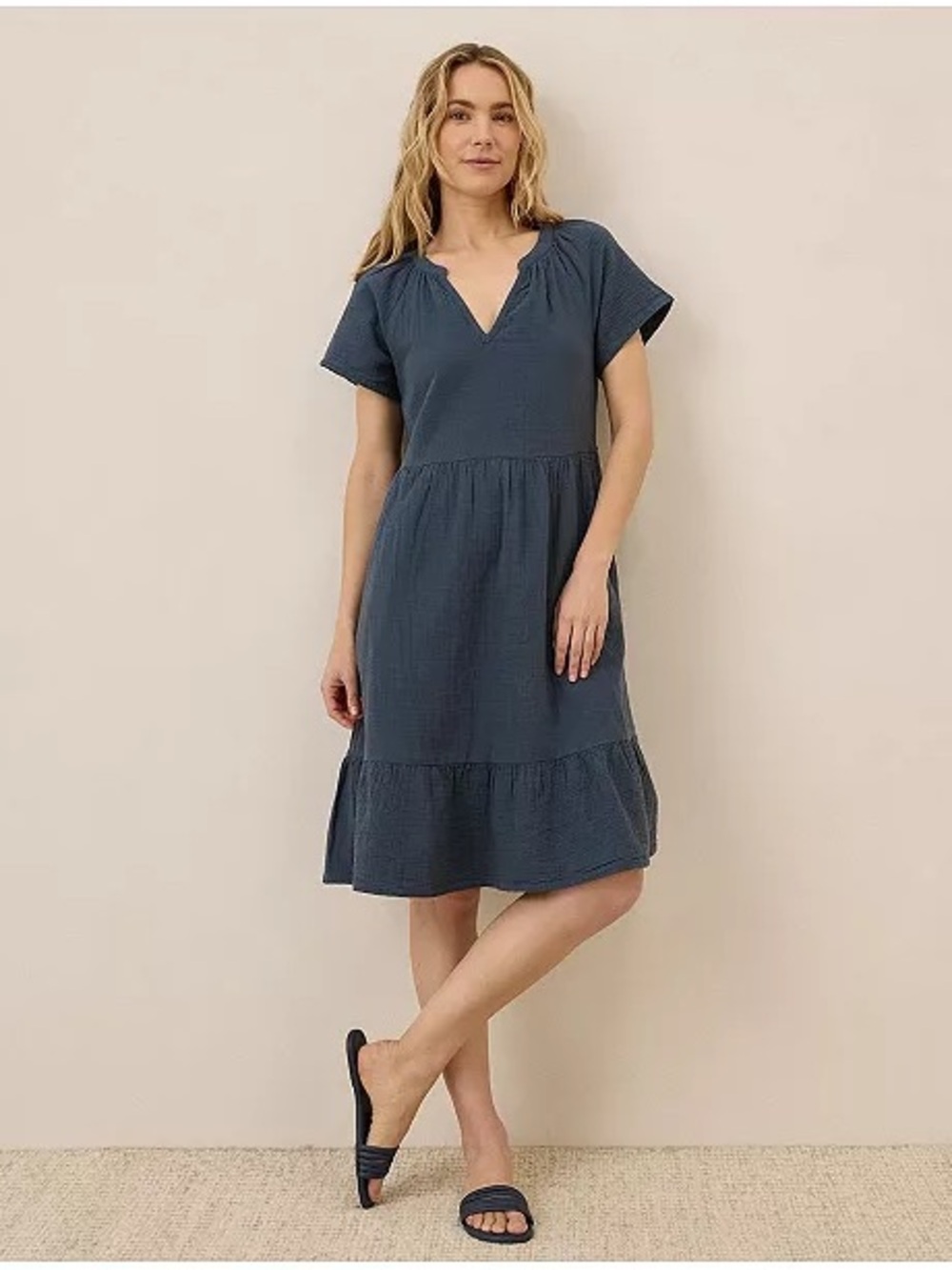 Pact | The Coastal Breezy dress Womens size L organic cotton short sleeve A-line